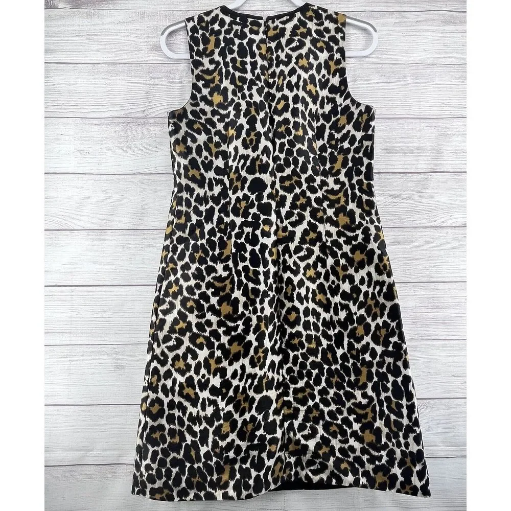 J Crew A-Line Leopard Shift Mini Dress Sz 4 Black Sleeveless Animal  Print Comfy